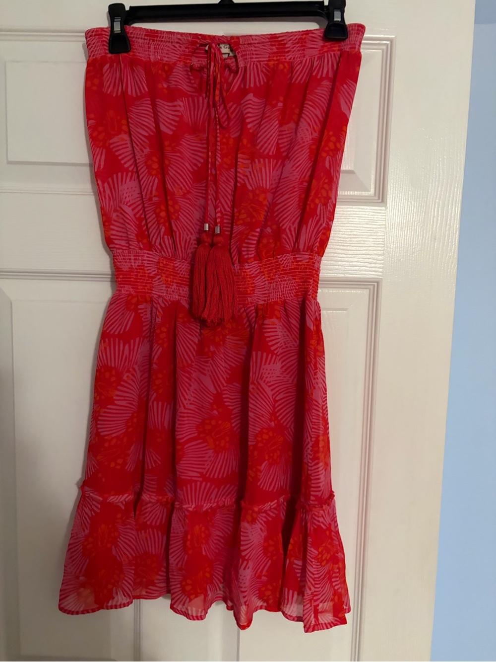 Karina Grimaldi Red and Pink Strapless Tassel Sundress